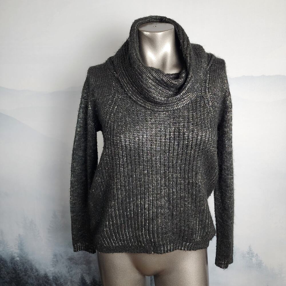 Worthington Petite Cowl Neck Black Metallic Sweater | Women's PS